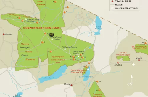 Carte du parc national du Serengeti: naviguer dans l'immensité
